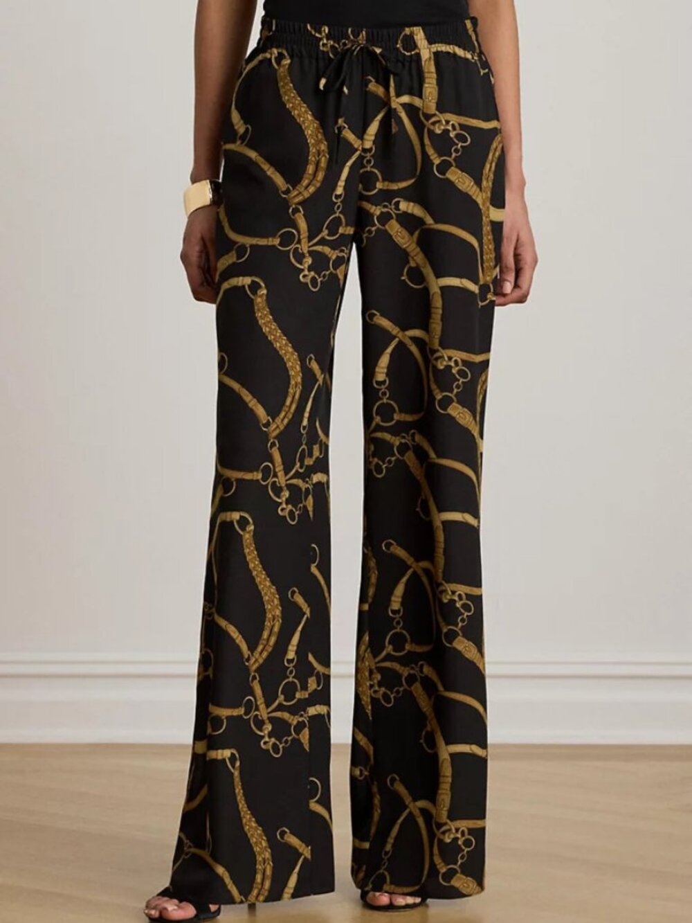 Lauren Ralph Lauren Petite Belting Print Drawstring Wide Leg Pants Size L